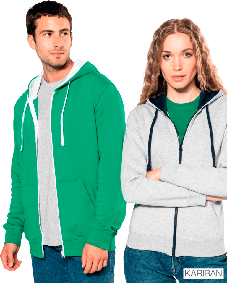 Sweats à capuche verts et gris Kariban.