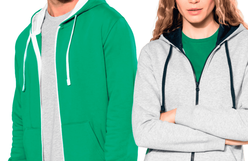 Sweats à capuche verts et gris Kariban.