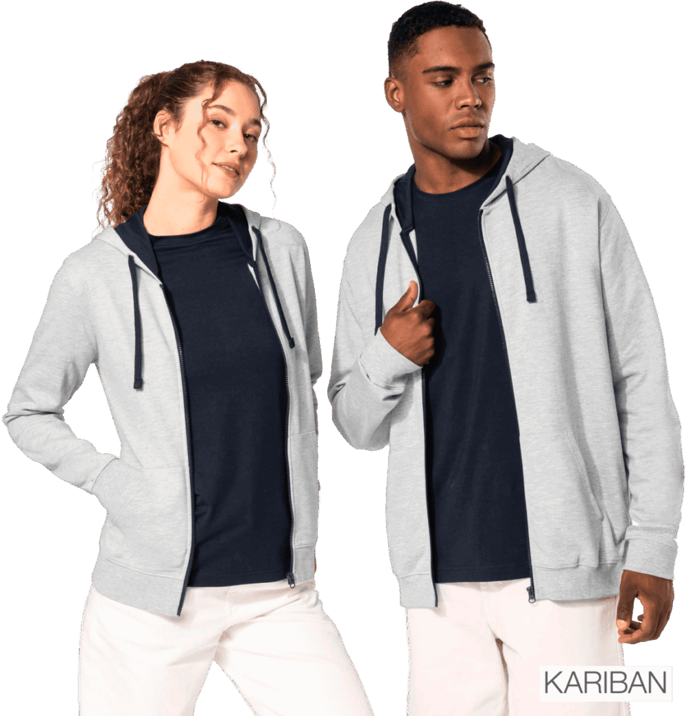 Sweat à capuche gris unisexe Kariban porté