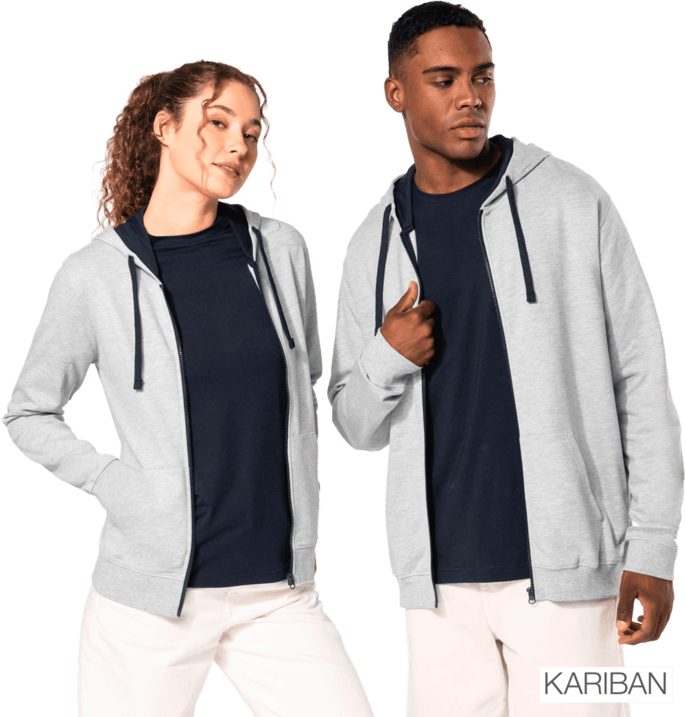 Sweat à capuche gris unisexe Kariban porté