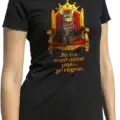 T shirt chat roi humour je ne ronronne pas je regne noir porté femme