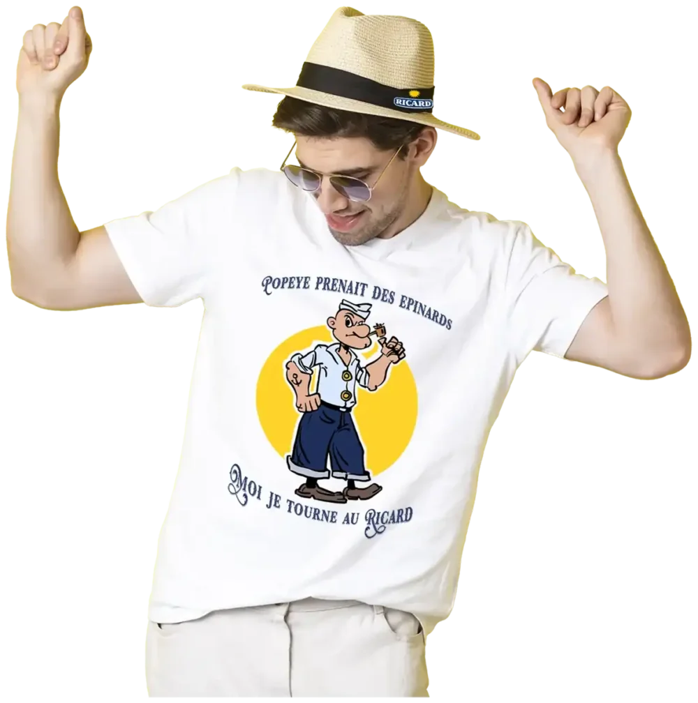 t shirt popeye ricard humour apéro visuel jaune impression dtf pilou shop 64