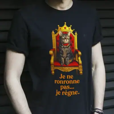 t shirt chat roi je ne ronronne pas je regne humour design original homme femme impression dtf premium noir