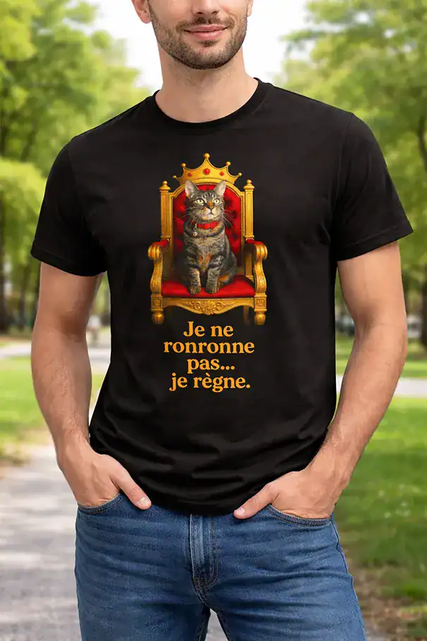 t shirt homme chat roi je ne ronronne pas je regne impression dtf noir pilou shop 64 pau