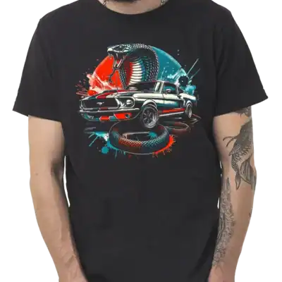 t shirt cobra mustang noir muscle car impression premium pilou shop 64 porté par un homme