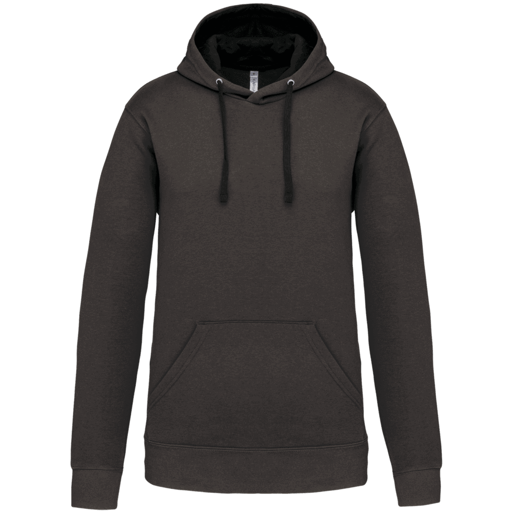 Sweat à capuche noir unisexe avec poche ventrale.