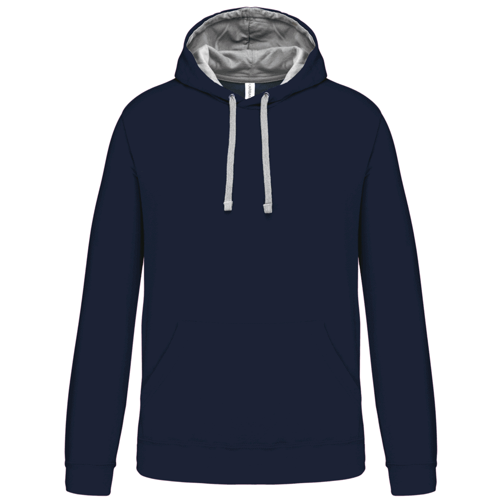 Sweat à capuche Bleu marine avec cordons gris.