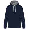 Sweat à capuche Bleu marine avec cordons gris.