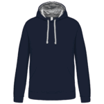 Sweat à capuche Bleu marine avec cordons gris.