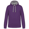 Sweat à capuche violet avec cordons gris.