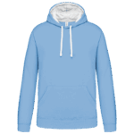 Sweat-shirt bleu à capuche et poche kangourou.