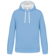 Sweat-shirt bleu à capuche et poche kangourou.