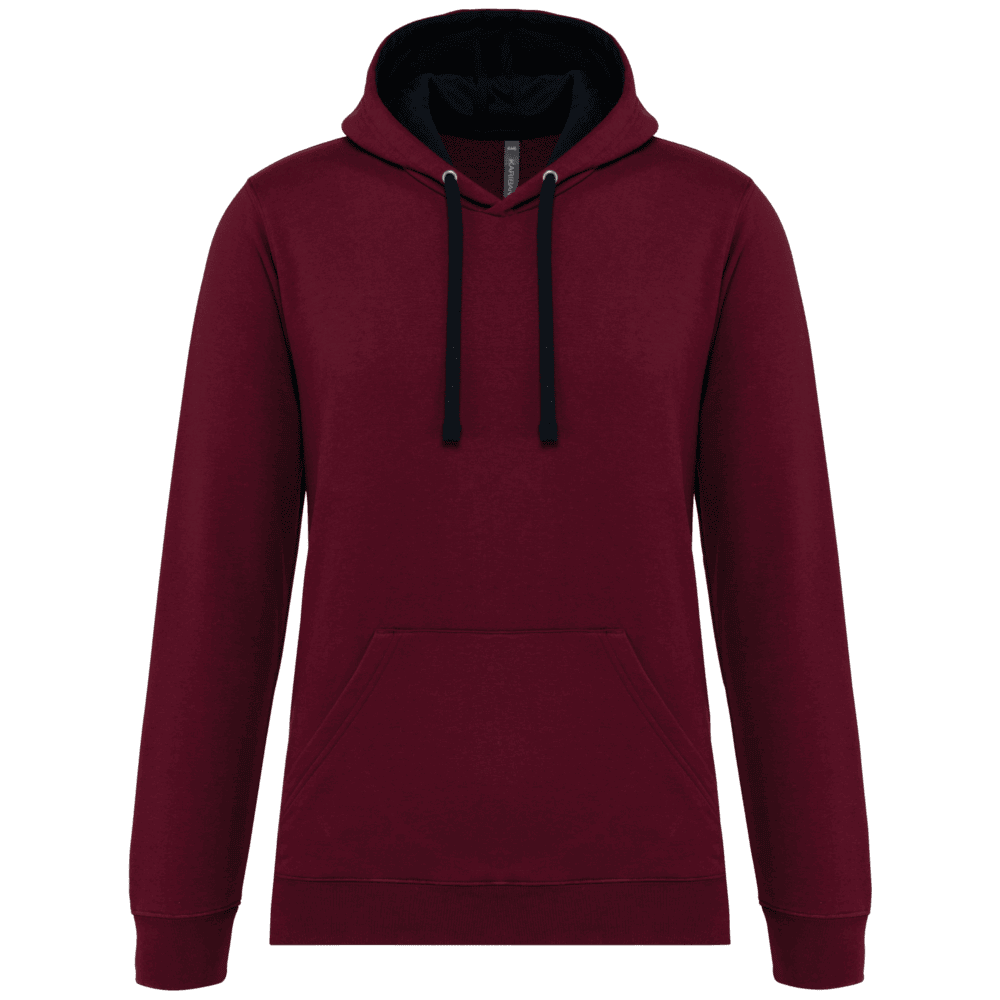 Sweat à capuche bordeaux avec poche kangourou.