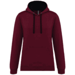 Sweat à capuche bordeaux avec poche kangourou.