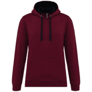 Sweat à capuche bordeaux avec poche kangourou.