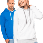 Sweats à capuche Kariban bleu et blanc.