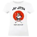 T shirt Ju Jitsu Fight Like a Cat chat arts martiaux impression premium blanc modele femme
