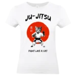 T shirt Ju Jitsu Fight Like a Cat chat arts martiaux impression premium blanc modele femme