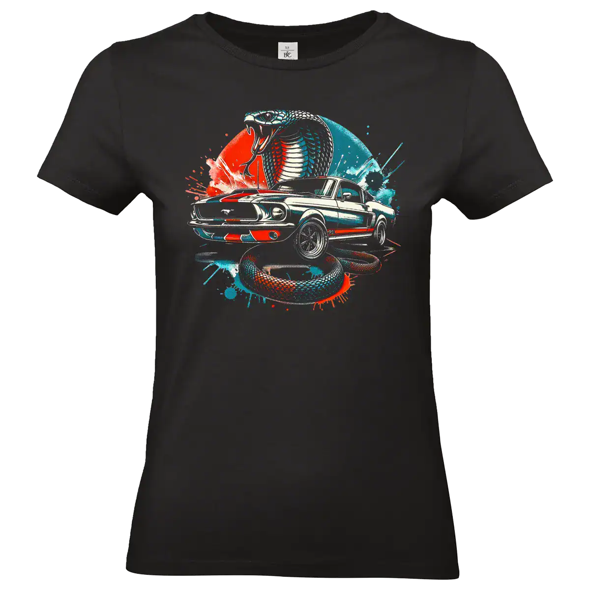 t shirt cobra mustang noir muscle car impression premium pilou shop 64 coupe femme