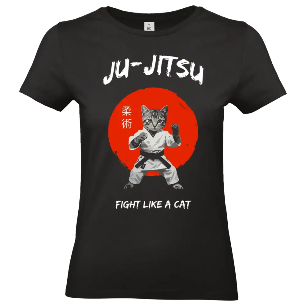 T shirt Ju Jitsu Fight Like a Cat chat arts martiaux impression premium noir coupe femme