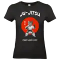 T shirt Ju Jitsu Fight Like a Cat chat arts martiaux impression premium noir coupe femme