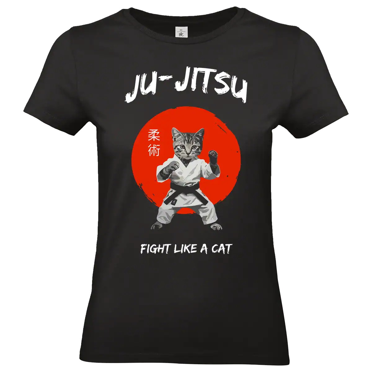 T shirt Ju Jitsu Fight Like a Cat chat arts martiaux impression premium noir coupe femme