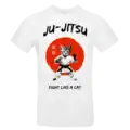 T shirt Ju Jitsu Fight Like a Cat chat arts martiaux impression premium blanc coupe homme
