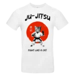 T shirt Ju Jitsu Fight Like a Cat chat arts martiaux impression premium blanc coupe homme