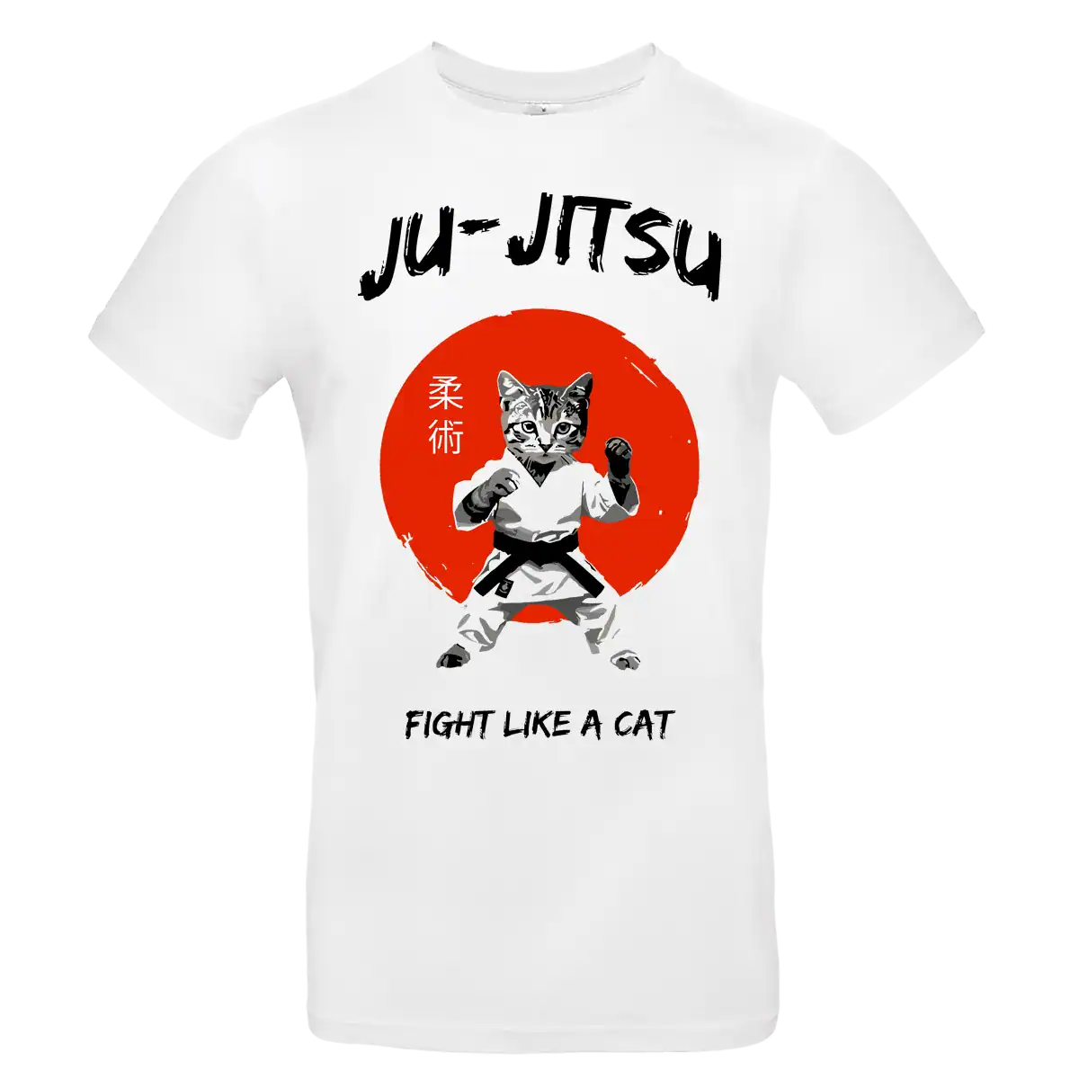 T shirt Ju Jitsu Fight Like a Cat chat arts martiaux impression premium blanc coupe homme