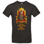 T shirt chat roi humour je ne ronronne pas je regne noir porté homme et femme