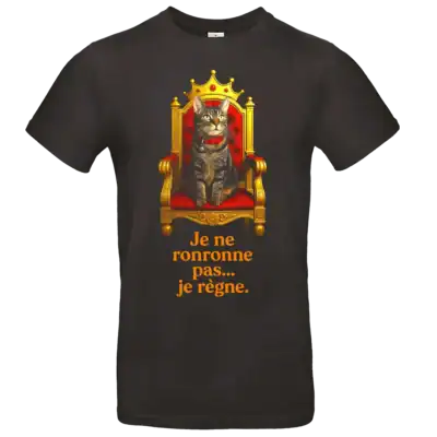 T shirt chat roi humour je ne ronronne pas je regne noir porté homme et femme