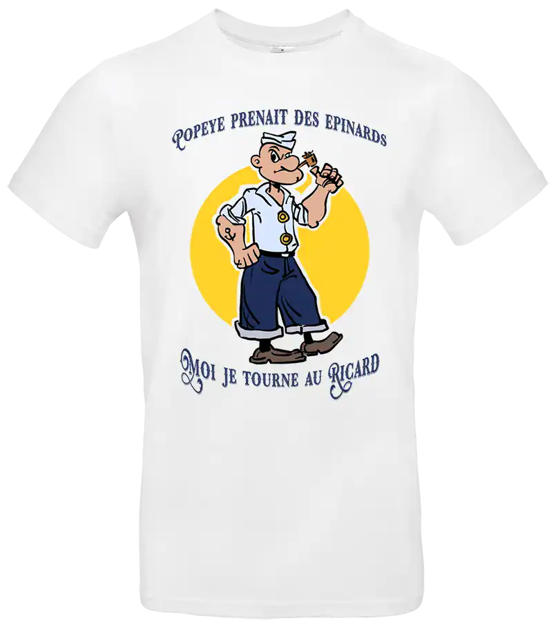 t shirt humour homme popeye prenait des épinards moi je tourne au ricard