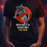homme portant t shirt demogorgon ghostbusters stranger things ambiance sombre impression dtf pilou shop 64 pau