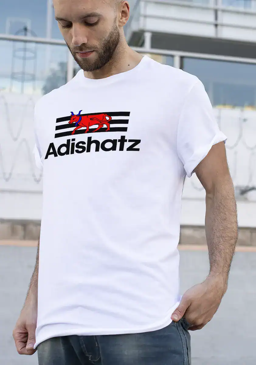 T shirt blanc Adishatz taureau rouge esprit sud ouest impression textile Pilou Shop 64 Pau