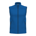 Gilet bleu sans manches avec fermeture éclair.