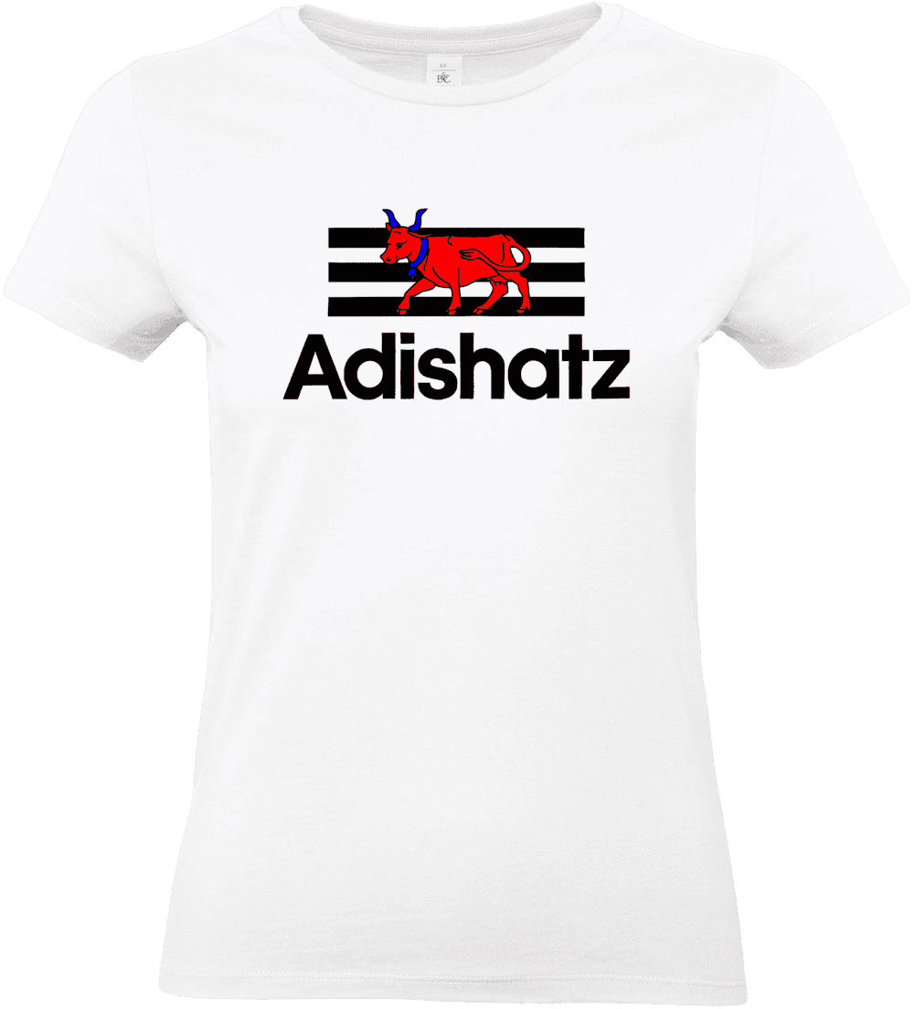 t shirt adishatz style sportif avec vache béarnaise pilou shop 64 coupe femme blanc