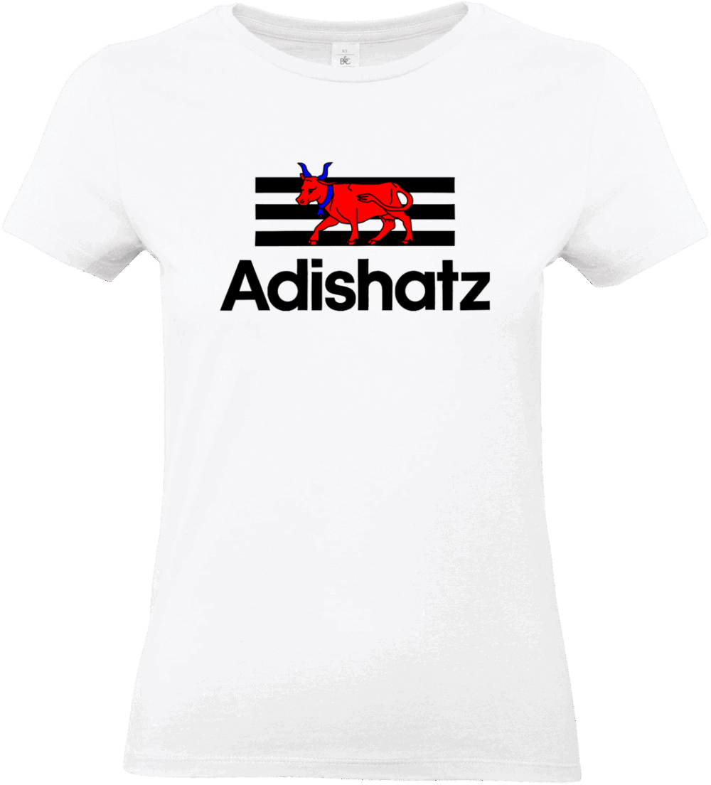 t shirt adishatz style sportif avec vache béarnaise pilou shop 64 coupe femme blanc