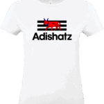 t shirt adishatz – design béarnais exclusif – pilou shop 64 t shirt adishatz style sportif avec vache béarnaise pilou shop 64 coupe femme blanc