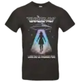 T shirt homme noir Emmène moi loin de ce monde fou motif ovni et silhouette cosmique