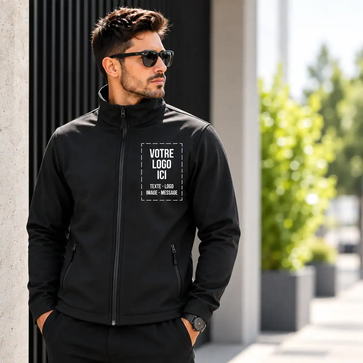 Veste softshell 2 couches personnalisée avec logo, texte, image ou message – impression DTF à Pau