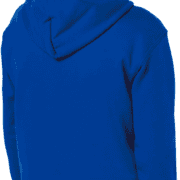 Enfant portant un sweat à capuche bleu.