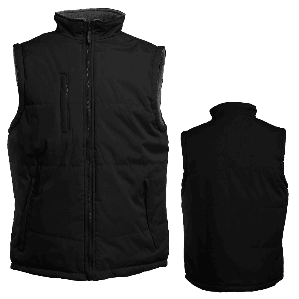 Gilet sans manches noir zippé vu de face et dos