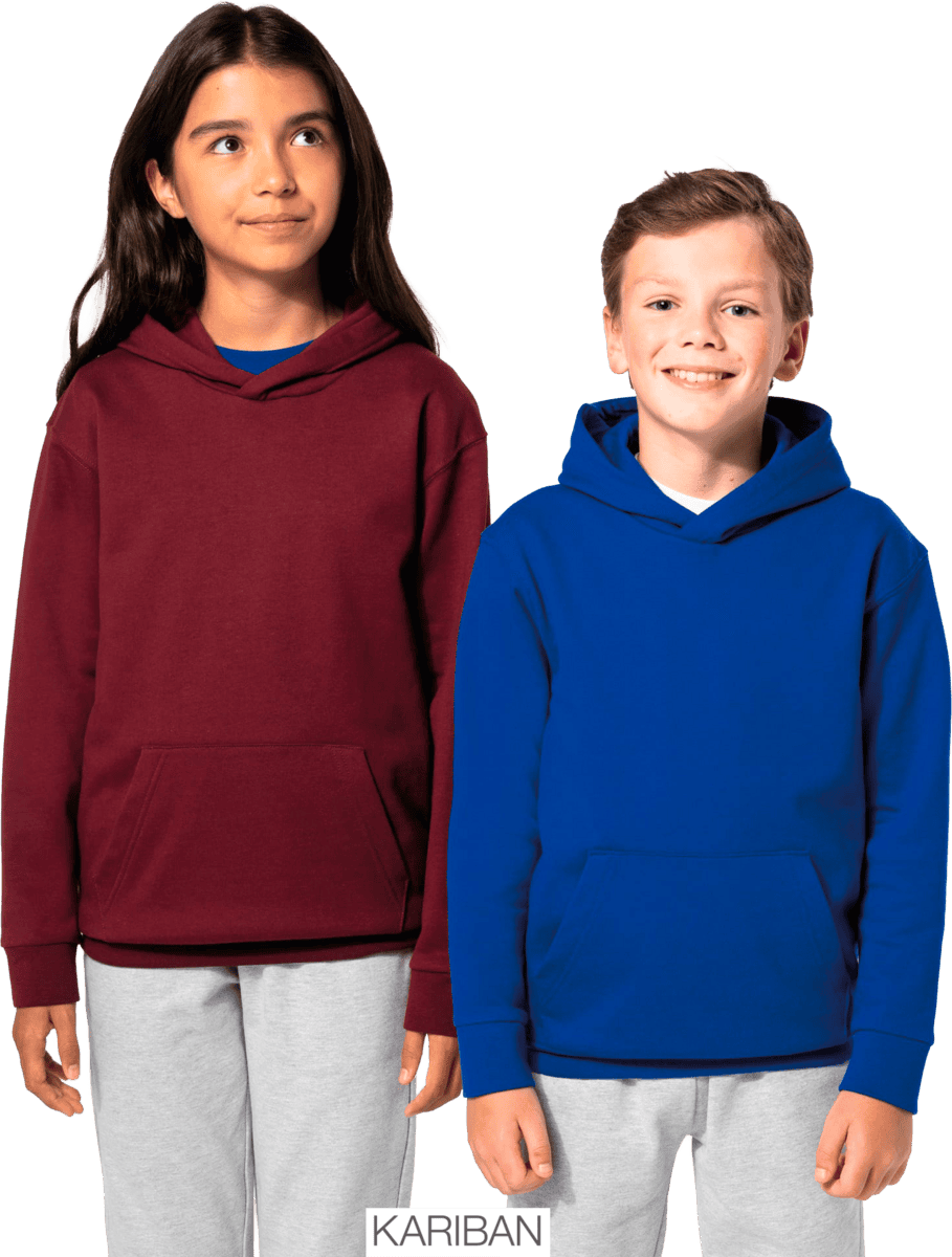 Enfants portant des sweats à capuche colorés Kariban