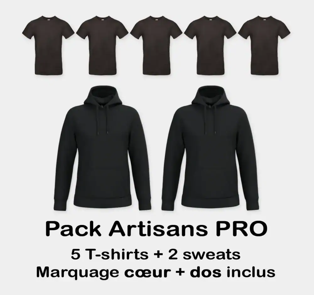 Pack vêtements artisans avec t-shirts et sweats noirs