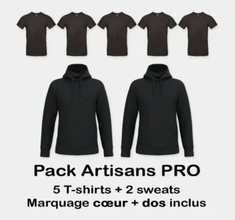 Pack vêtements artisans avec t-shirts et sweats noirs