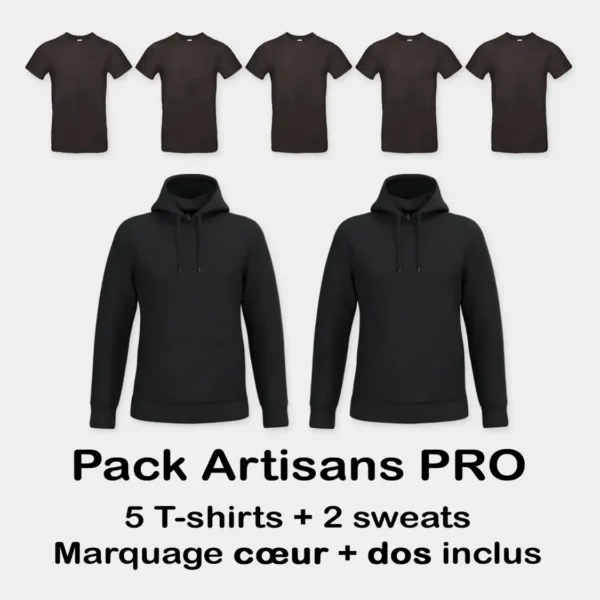 Pack vêtements artisans avec t-shirts et sweats noirs