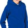 Enfant portant un sweat à capuche bleu.
