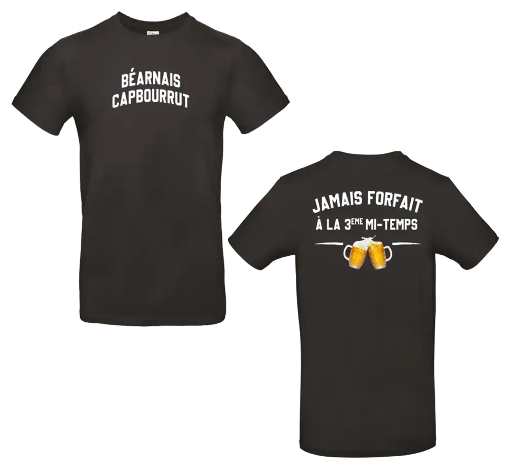 T-shirt noir Béarnais Capbourrut jamais forfait à la troisième mi-temps