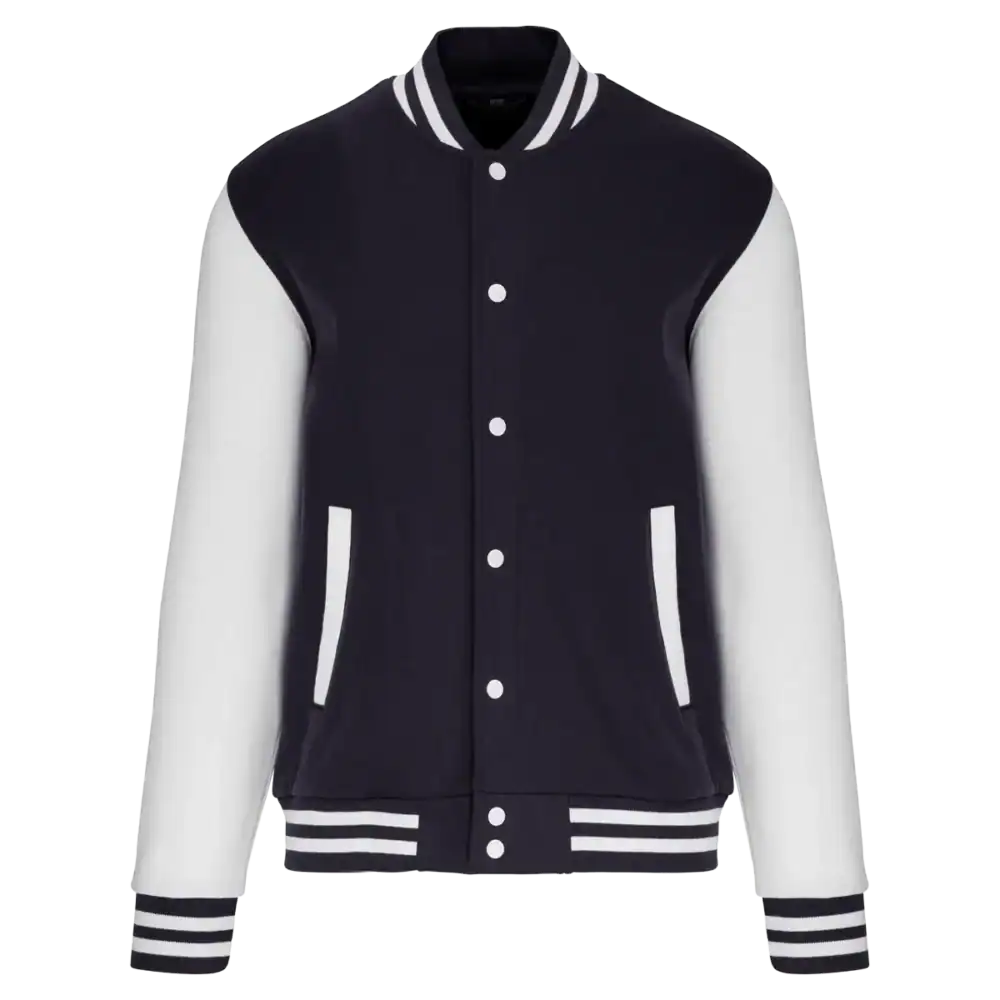 Blouson varsity marine et blanc à boutons pression