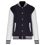 Blouson varsity marine et blanc à boutons pression